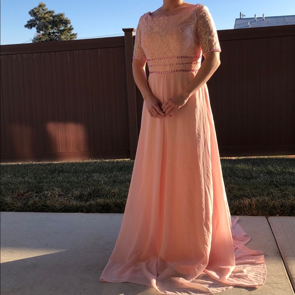 A Line Short Sleeve Lace Mother Of The Bride Dress - Picture 7 of 8